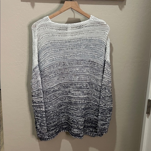 MarlaWynne Sweater Oversized Loose Knit Crochet V-Neck Coastal Ombre Variegated - Picture 6 of 13